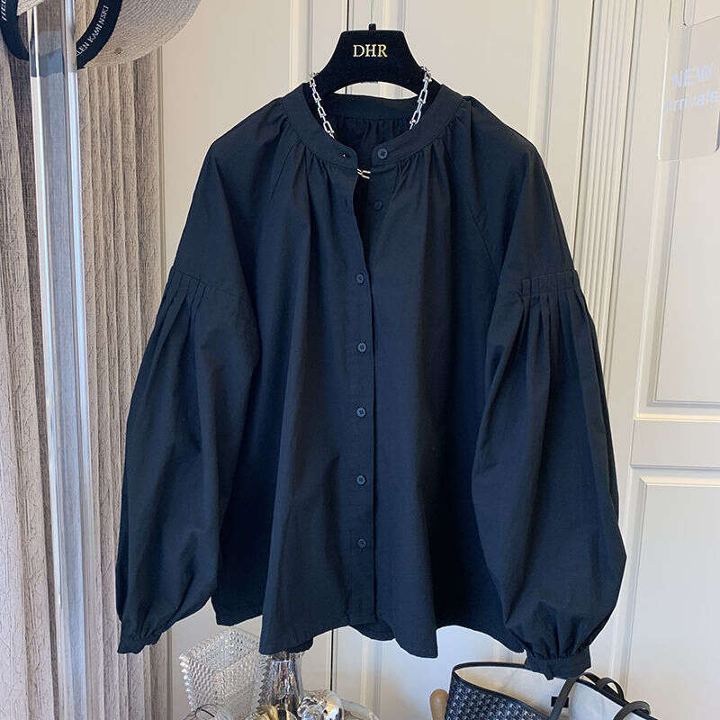 Spring and Autumn new clothing French pleated bubble sleeves loose top, women's stylish chic small shirt