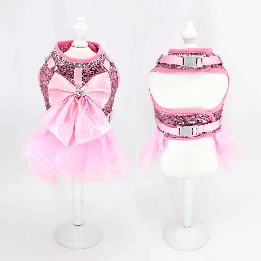 Bow Cat and Dog Strap Set Lace Crystal Little Dog Tank Top 150cm Lead Nylon Breathable Cat Strap DressT250318