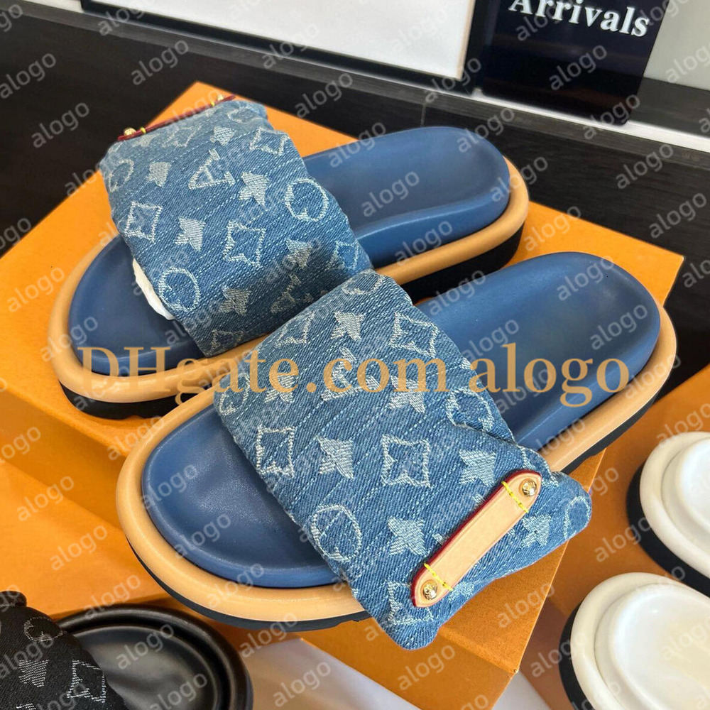 Designer Sliders Women Men Pool Pillow slippers Flat Comfort Mules Slides Fashion Classic Prints Embossed Summer Sandals Black Grey Beach Shoes slippers 1234