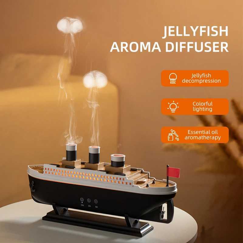 Titanic Ship Model Decoration Air Humidifier 250ml Essential Oil Diffuser Jellyfish Smoke Ring Spray Aroma Diffuser For HomeC250318