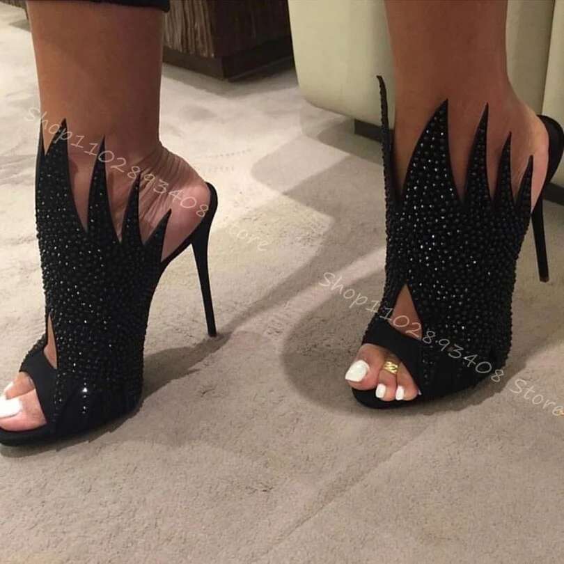 Black Rhie Strange Design Sandals Peep Toe Stiletto High Heels Slip On Fashion Women Summer Shoes 2023 Atos Para Mujere