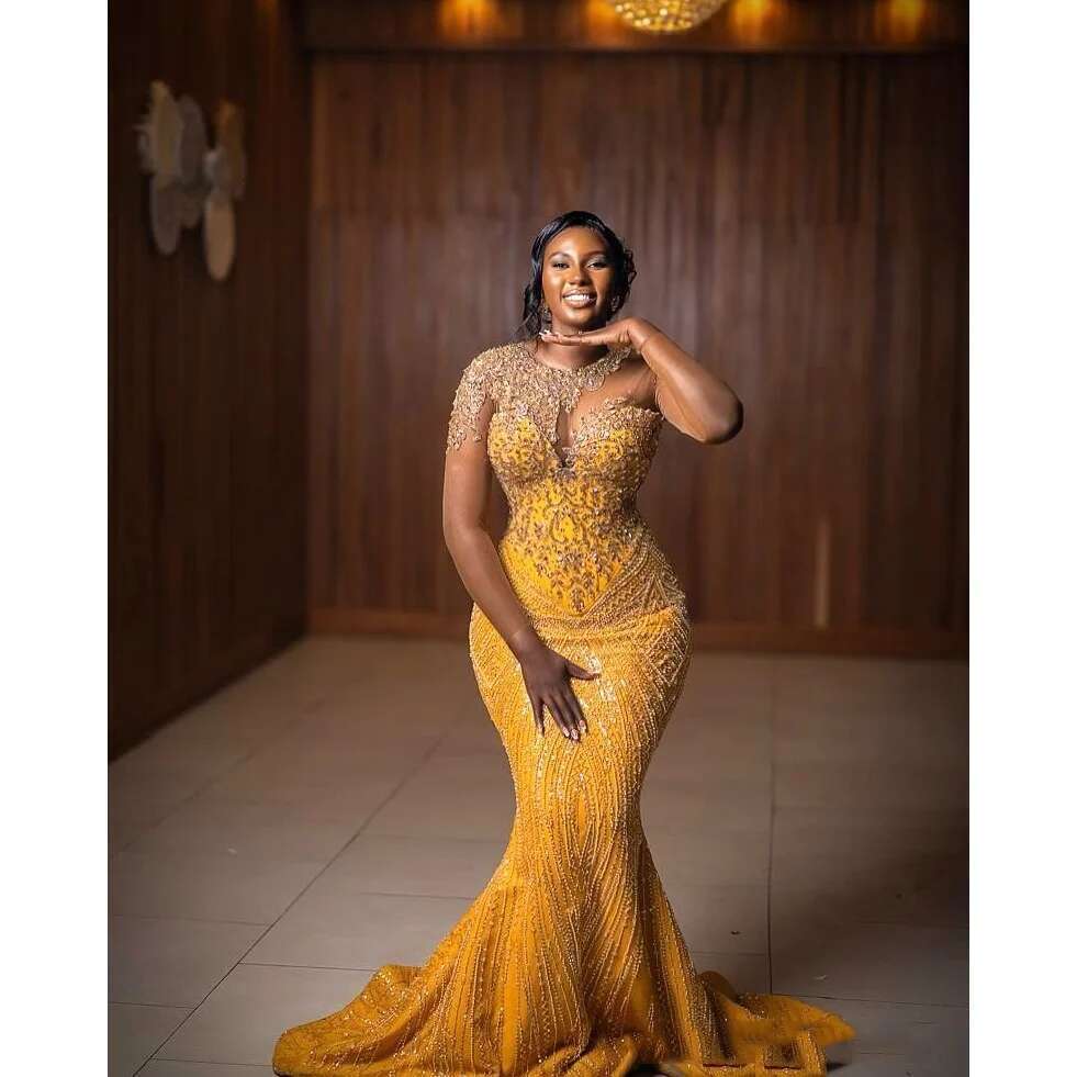 Dresses Gold Sequin Elegant Full Prom Dress Illusions Applique Sleeves Mermaid Gorgeous Evening Gowns Beaded Dr0318
