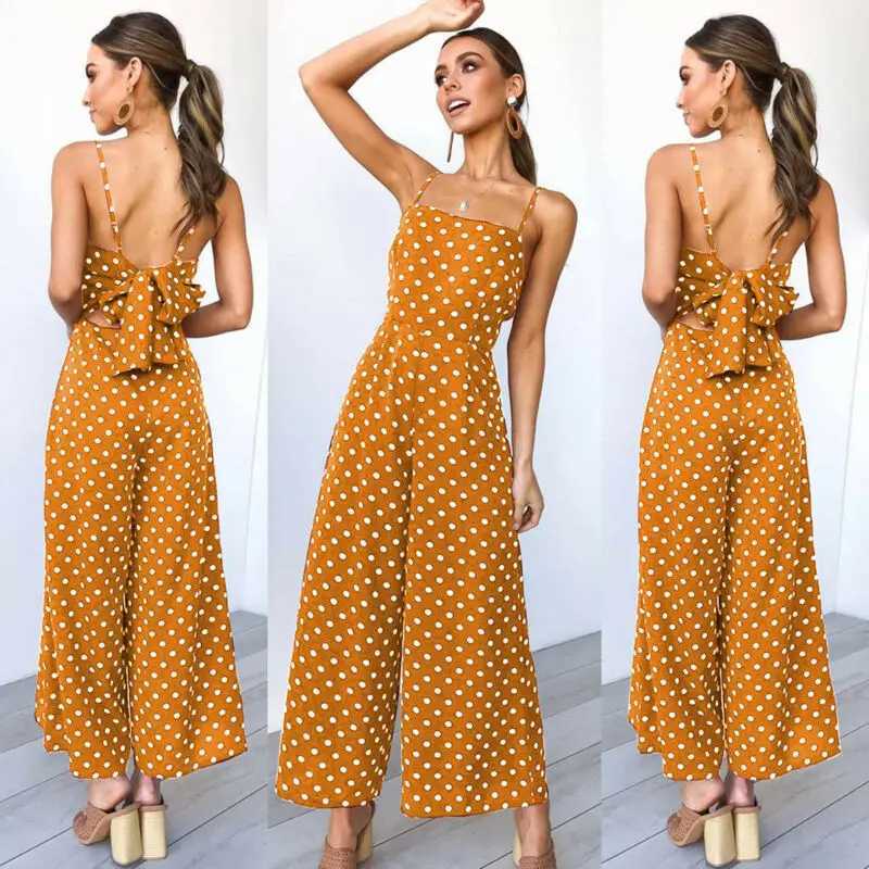 Womens Elegant V-Neck Slveless High Waist Jumpsuit Summer Sexy Polka Dot Romper Female Loose Wide Leg Playsuits Fashion X250318