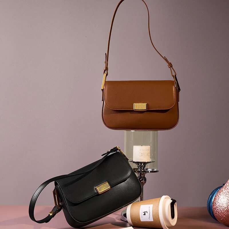 2024 Spring New Genuine Women's Shoulder Bags Soft Leather Underarm Ladies Crossbody Bag High Quality Handbag Brown