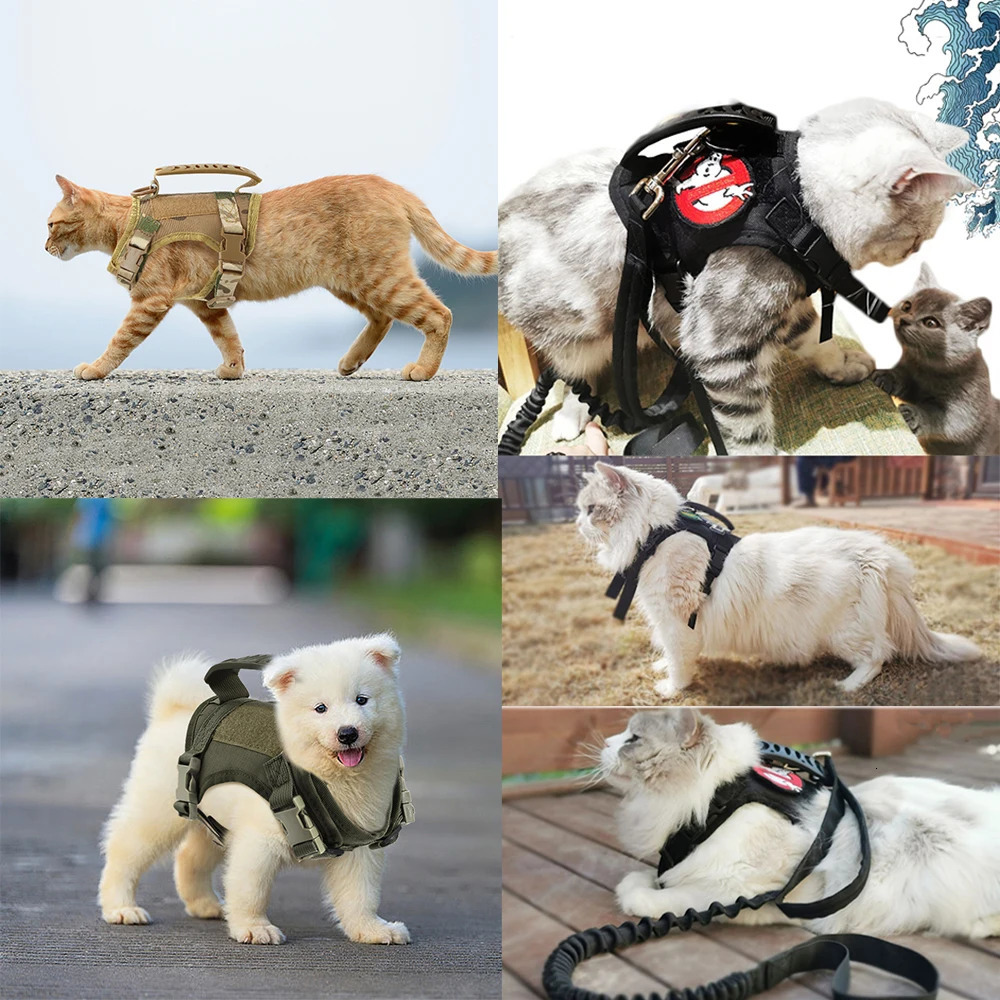 Tactical cat harness for hiking escape adjustable pet vest with soft mesh and control handle suitable large cats small dogs 250318