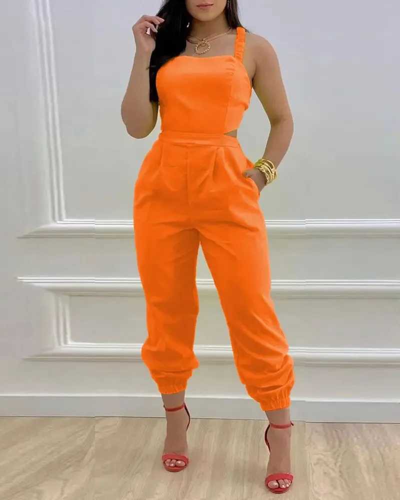 Womens jumpsuit elegant and sexy hanging print jumpsuit casual hip waist cover womens jumpsuit spring/summer 2024 X250318