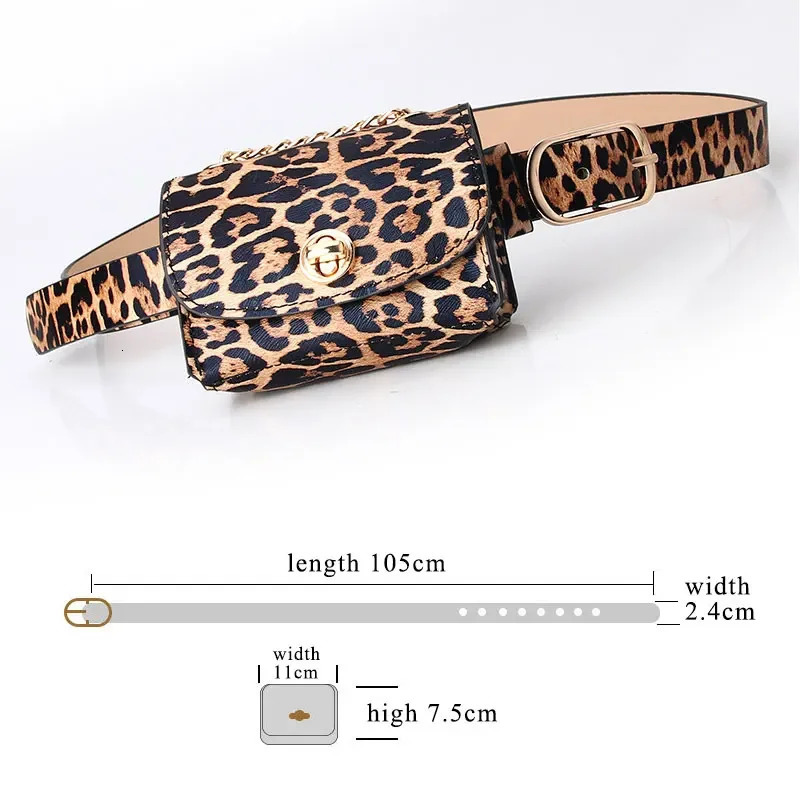 Fashion Women Chain Pocket Belt Leopard Pattern Retro Waist Fanny Pack Mini Handbag PU Leather Bag Purse Lady Wholesale Bag 250314