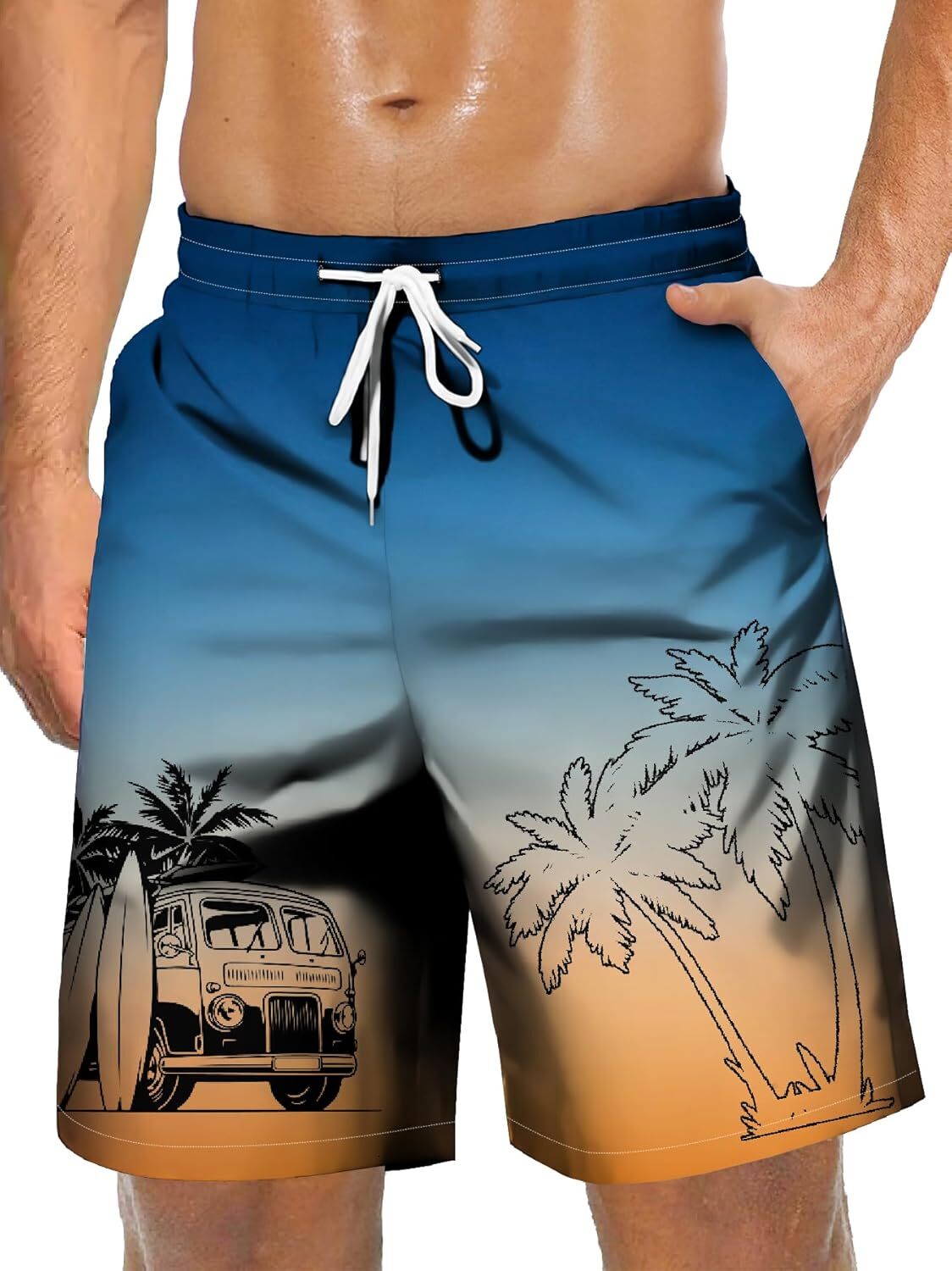 Men's Hawaiian Beach Shorts Casual Lightweight Drawstring Quick Dry Holiday Tropical Shorts with Pockets cool