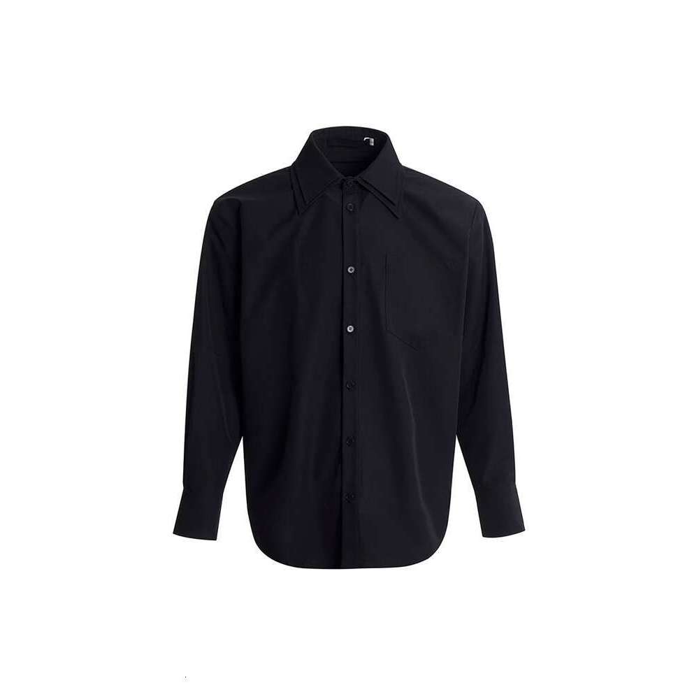 Men's Clothing START Double Pleated Collar Solid Color Shoulder Pad Long Sleeved For Men's Autumn High-End And Cool Shirt