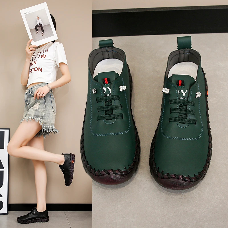 Sneakers Women Shoes Loafers Lace Up Leather Flat Spring Ladies Casual Shoes Outdoor Travel and Walking Women Shoes 250318