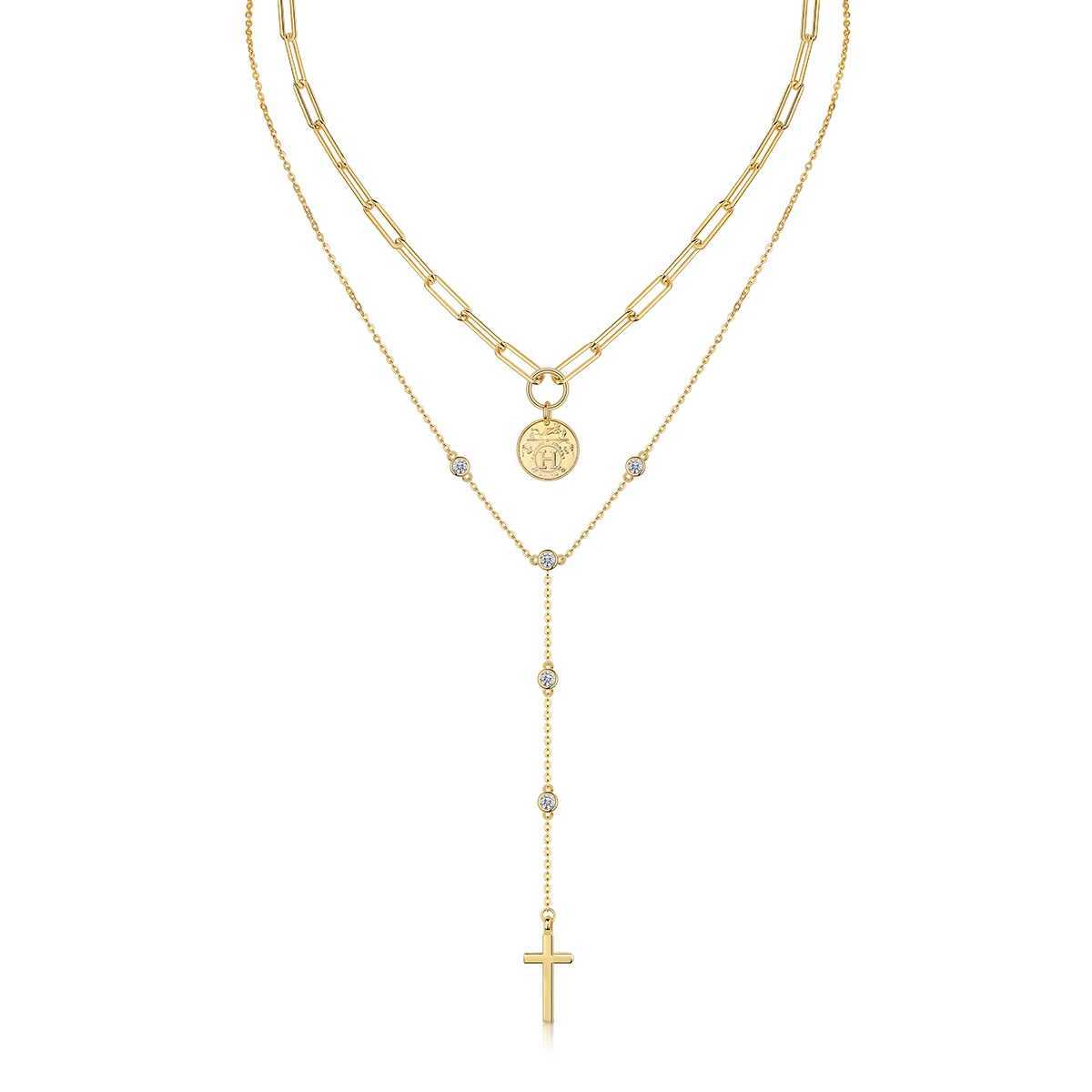 Foxconn S925 silver silica laminated necklace D-color VVS1 double chain sparkling cross pendant hypoallergenic gift W250318