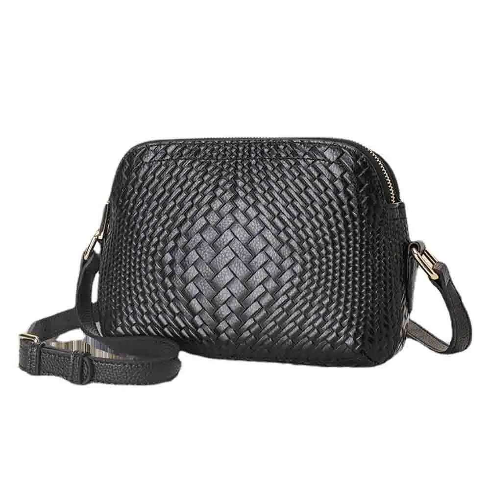 Knited Series Genuine Leather Woman Shoulder Bag Crossbody Cowhide Woven Ladies Daily Purses Black New