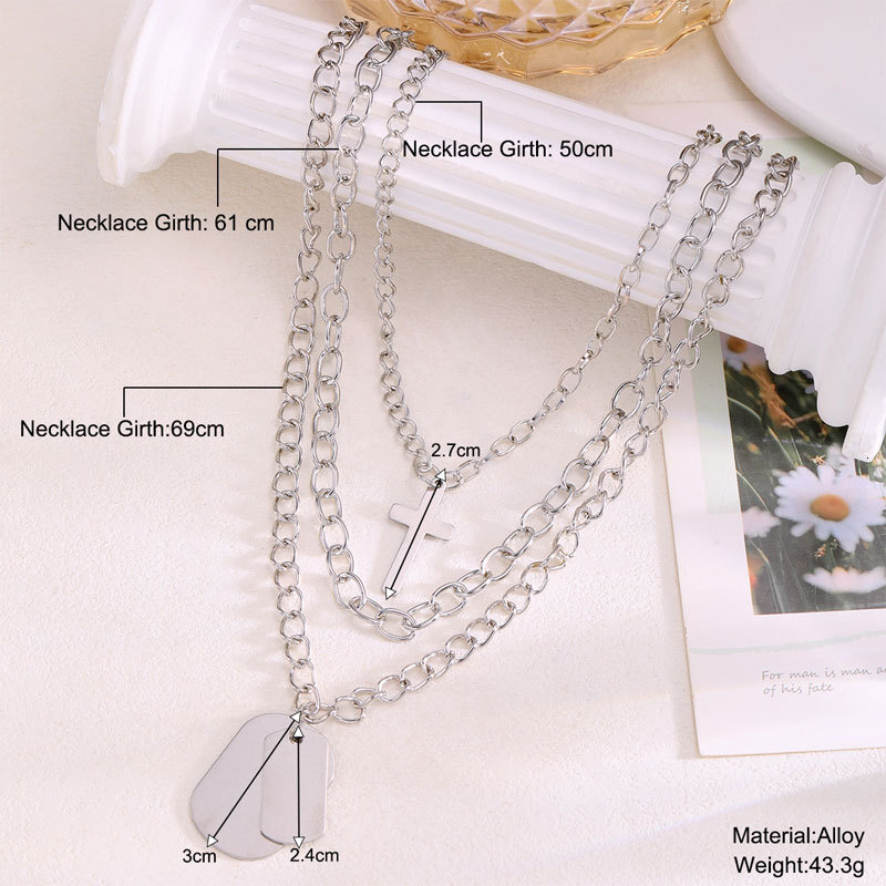 Cross Size Military Pendant Three Layer Necklace Men And Women Instagram Hip Hop Multi-layer Jewelry