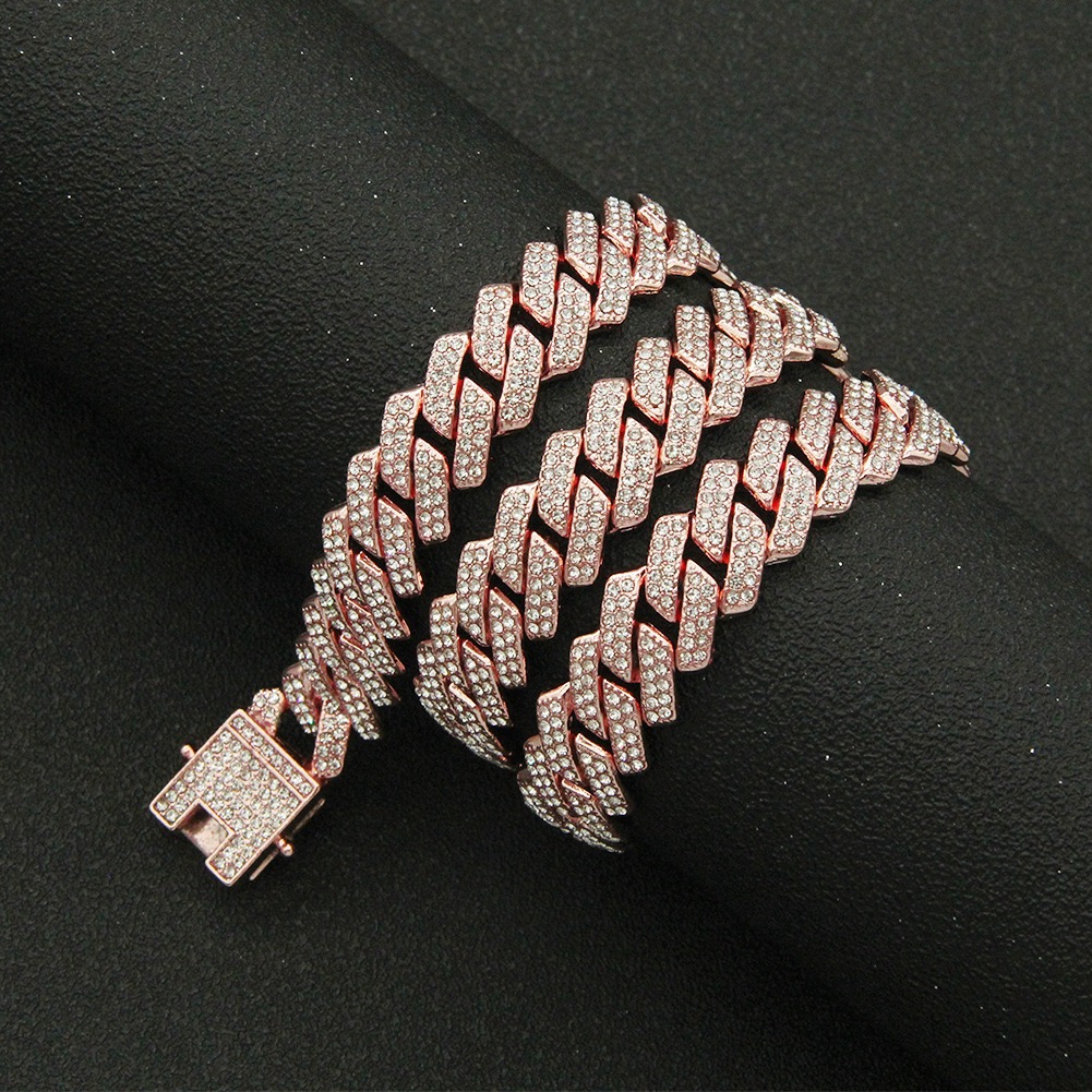 Rose Gold Iced Out Square Miami Cuban Link Chain Necklace with Micro Pave Cubic Zirconia for Men & Women - 16mm