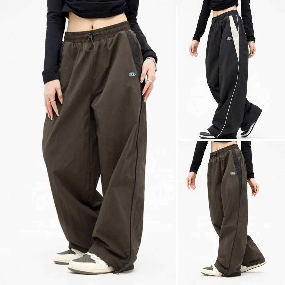 High waisted running pants with retro style womens patch work color running pants high waisted ultra wide leg hip-hop bag W250318