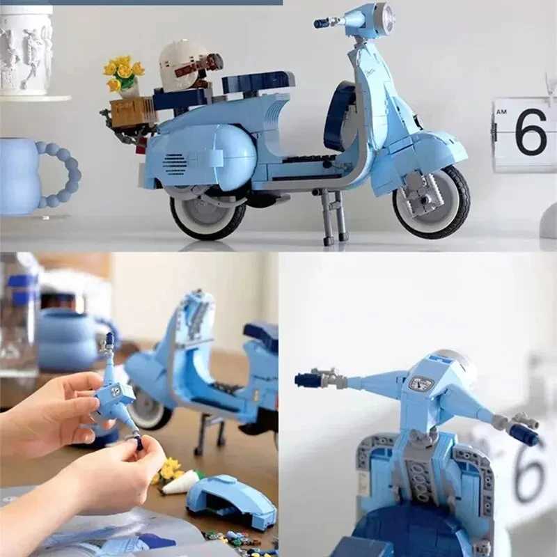 2024 Technology Roman Holiday Vespas 125 Motorcycle Building Blocks City MOTO Model Building Blocks MOC 10298 Assembled Toys Children and Boys Gifts W