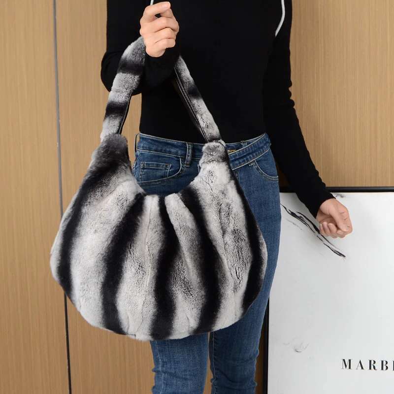 Women Rabbit Handbags Large Capacity Winter Real Handbag Casual Fur Women's Bag Single Shoulder Bags