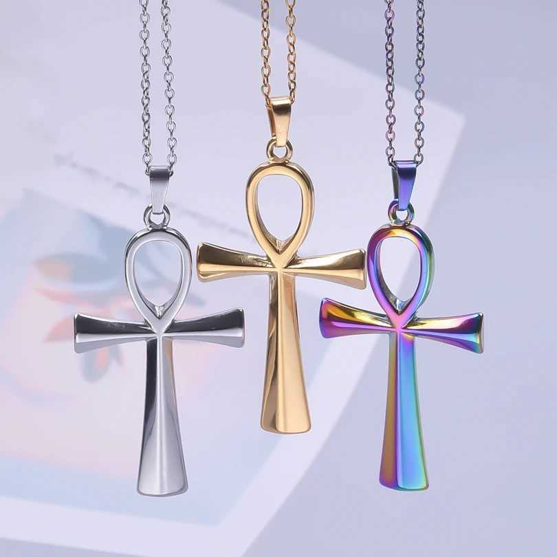 GLOWCAT Ancient Egyptian Anke Cross Pendant Necklace suitable for female and male accessories fade free simple stainless steel necklace necklace W2503