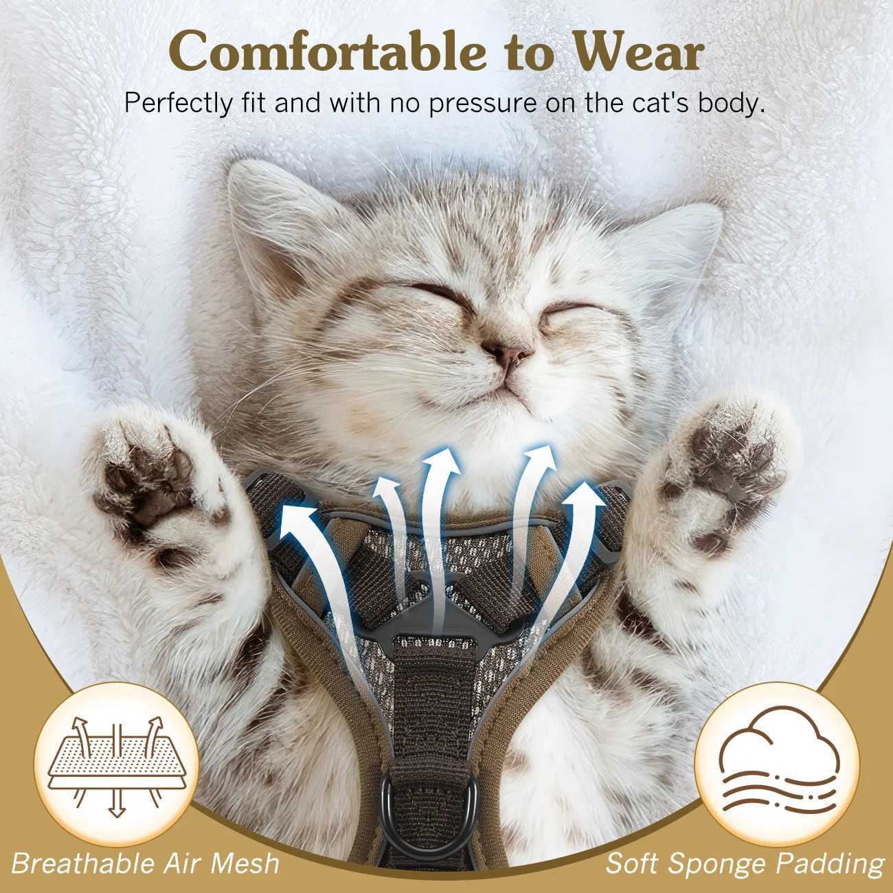 VavoPaw cat harness and belt set adjustable cat vest harness for walking with reflective strip breathable mesh cat harnessT250318