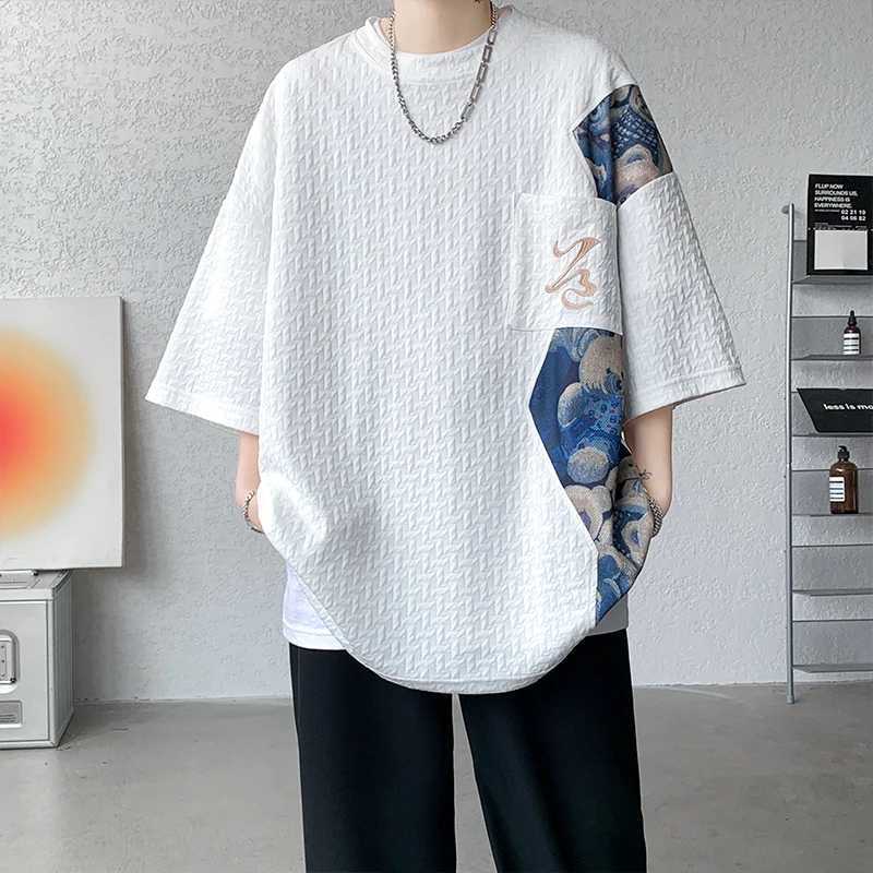 Patchwork Contrast Color Mens Summer Fashion Top T-shirt Unisex Harajuku Mens Half Sleeve T-shirtT250318
