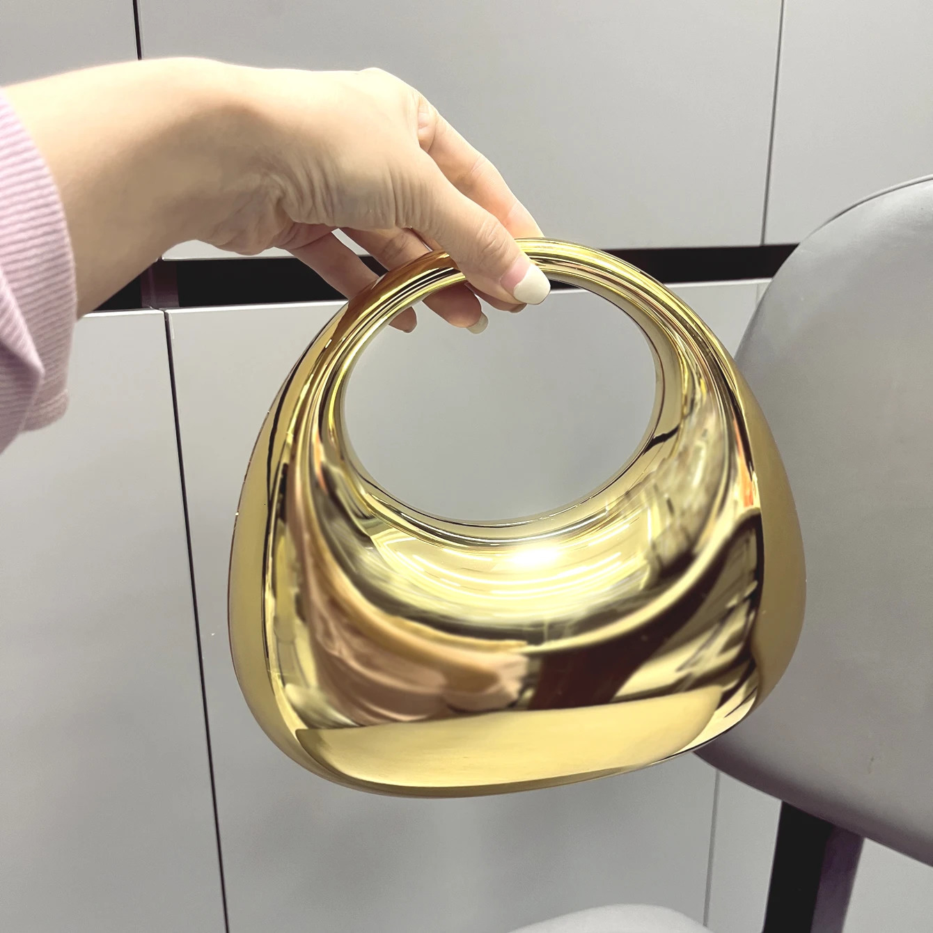 Golden Evening bag Purses and handbag er shoulder bags moon bag Party Wedding Round Acrylic Shiny Clutch purse 250318