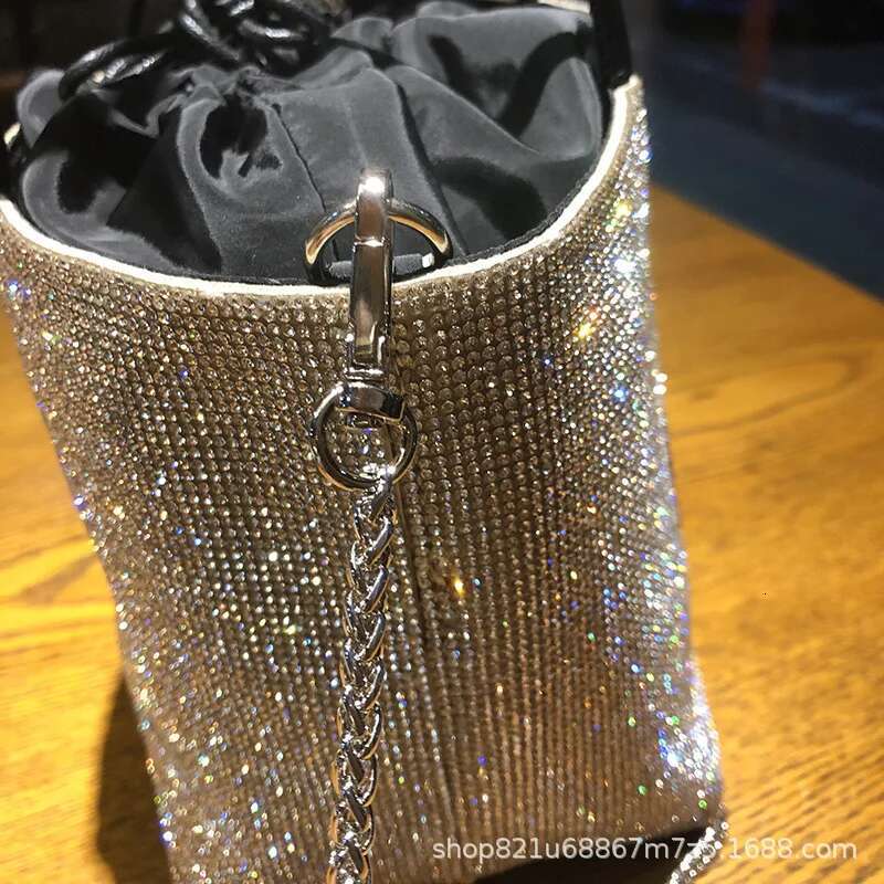 High Quality Bucket Women's Handbag Crystal Shiny Rhies Dia Evening Wedding Party Clutch Purse Messenger Bag