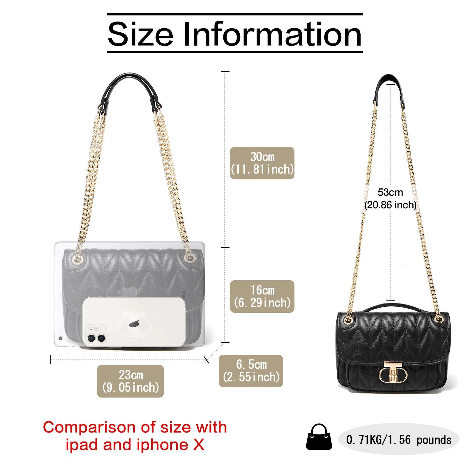FOXER Women Leather Shoulder Bag Lady Classic Quilted Chain Crossbody Handbag Chrismas Valentine's Day Gift
