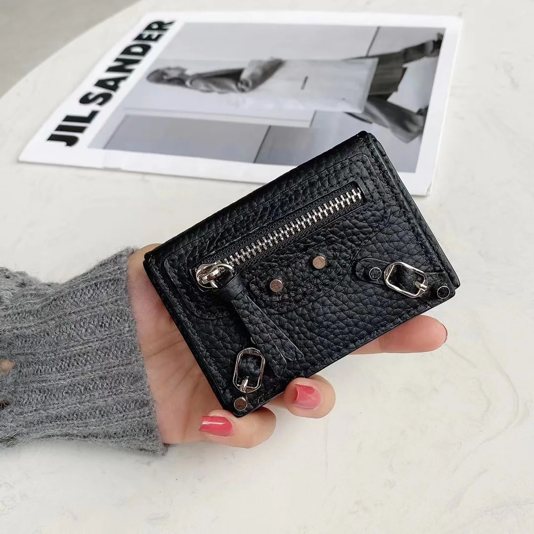 Mini Short Womens Wallet Leather Snap Flip Coin Wallet with Rivet Grey Cowboy Billfold Triple Fold Wallet 250317