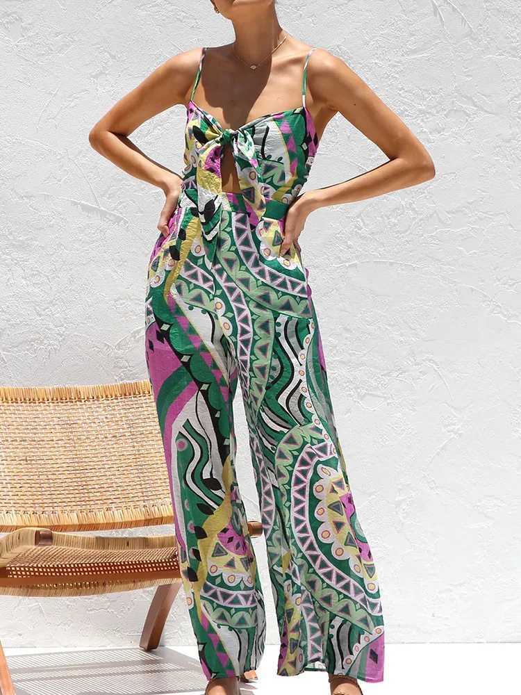 Holiday printing patch work simple jumpsuit womens summer strapless fashionable sportswear backless wide leg pants womens tight fitting clothes X25031