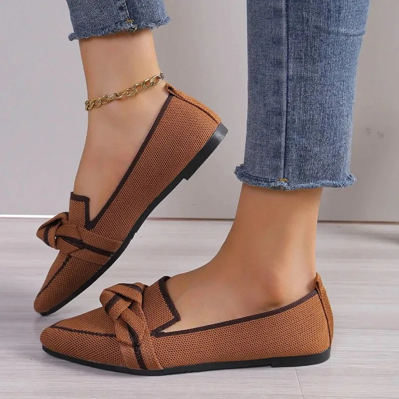 Womens Shoes Loafers Bowtie Ballet Flats Pointed Toe Barefoot Slip-on Sandals Casual Flat Heel Woman Shoe 250318