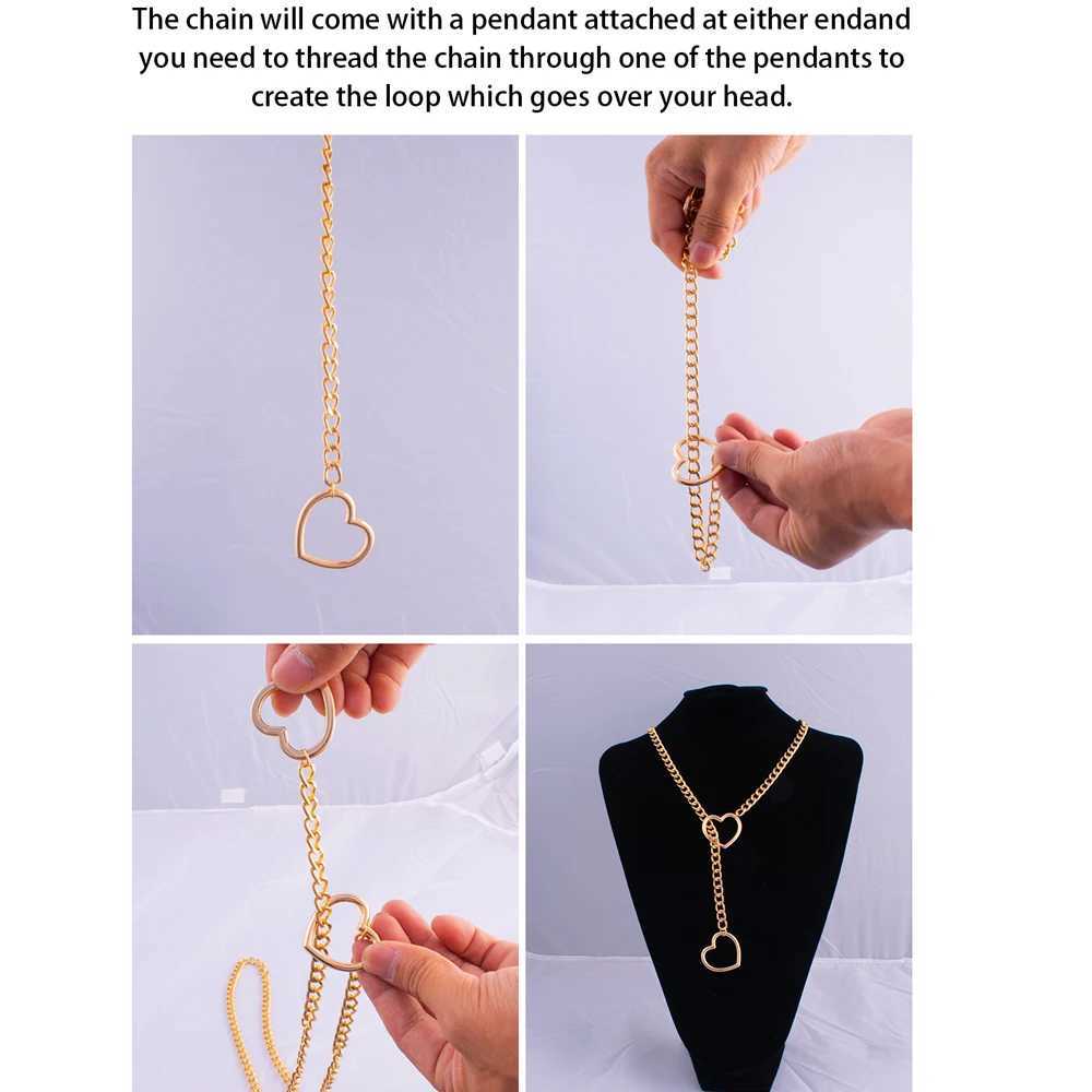 Heart shaped sliding chain necklace suitable for womens punk rock long chain necklace adjustable Gothic jewelry gift W250318