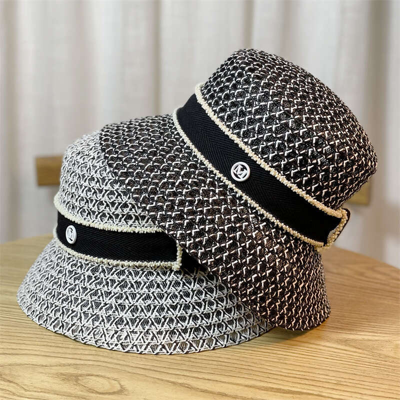 New Style Letter Water Bucket Fisherman Straw Children's Spring Summer Outs Sunshade Net Red and White Pot Hat Tide