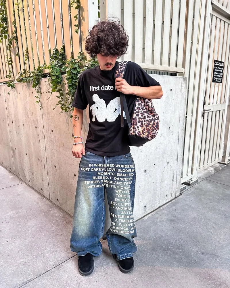 Y2K men Jeans vintage American Pattern letter jeans streetwear gothic Harajuku Hip Hop men women Fashion Casual wide leg jeans 250408