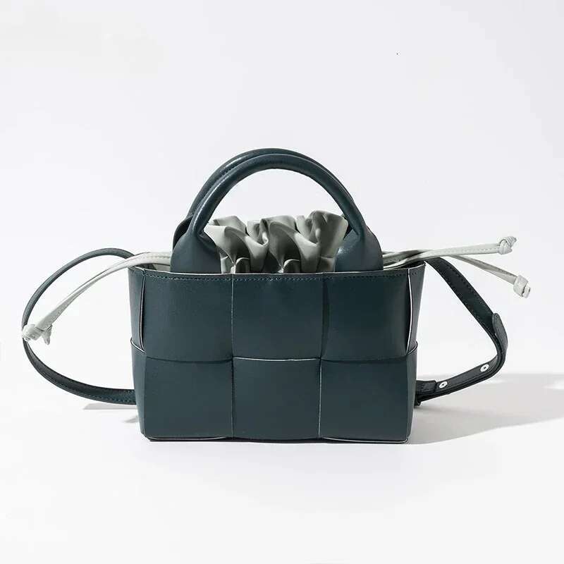 2 Piece/Set Women's Soft Pu Leather Woven Handbag Design Lady Small Drawstring Tote Square Bag 2024 New Bolsa Feminina
