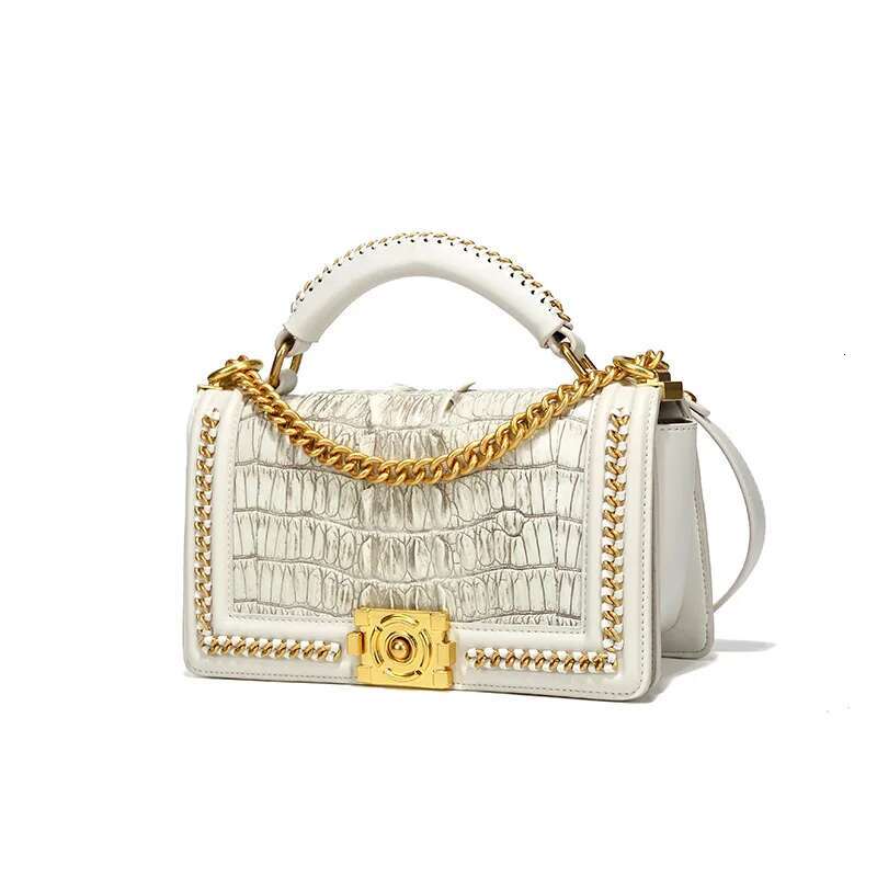 White Crocodile Genuine Leather Chain Women's Crossbody New Small Fragrance Style Bag