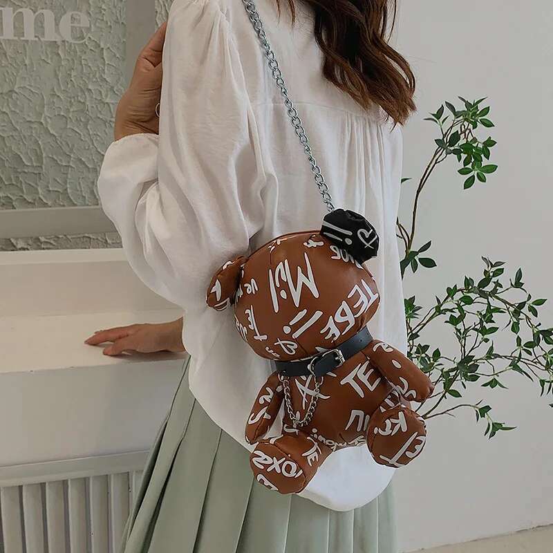 Cute Cartoon Crossbody Bags For Women 2022 New Graffiti Hip Hop Shoulder Woman Leather Fashion Bear Soft Doll Female Bag