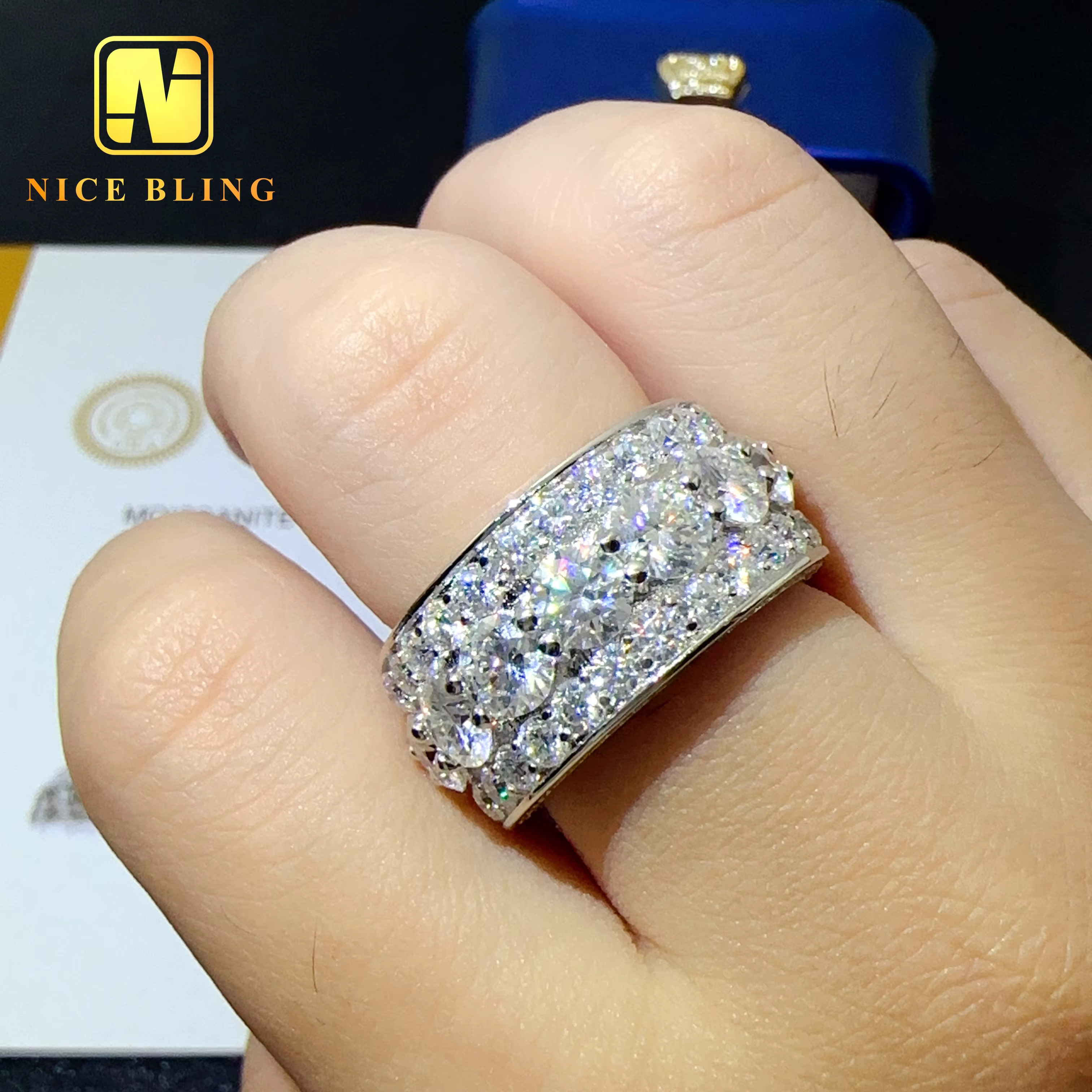 VVS Moissanite Diamond Wedding Engagement Ring Hip Hop Jewelry Iced Out 925 Silver Round Eternity Bands