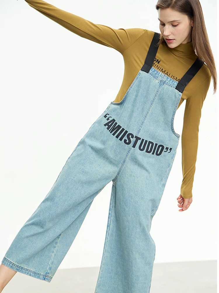 AMII Minimism Womens jumpsuit print 2023 Autumn New Hong Kong style casual ankle length loose womens Trouser 12345165 X250318