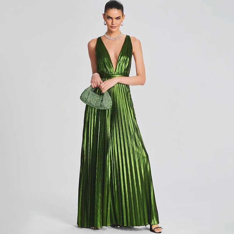 Womens solid jumpsuit Dp V-neck strapless wide leg jumpsuit summer casual Grn jumpsuit X250318