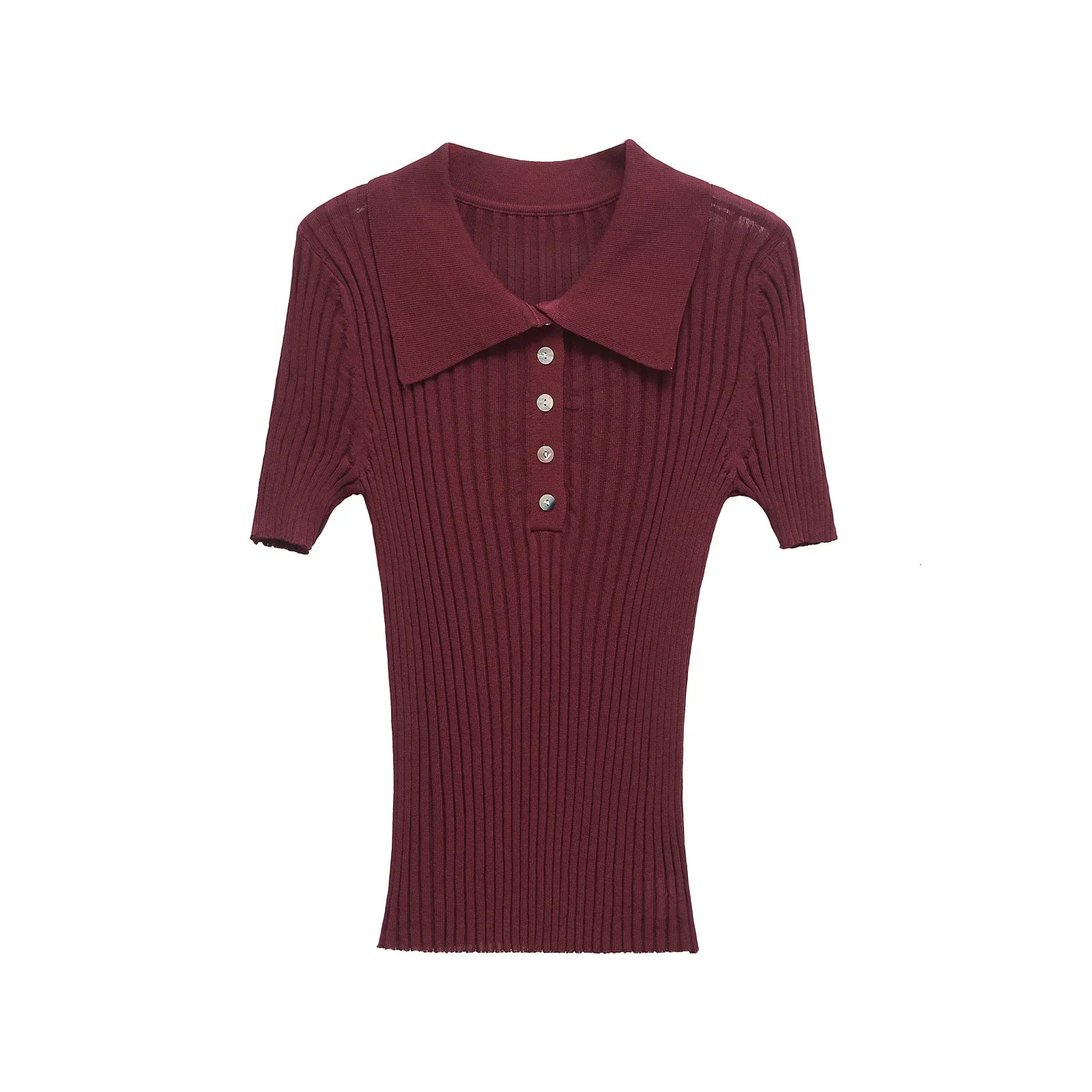 TRAFSHE Spring Summer Korean Style Knit T-shirts Womens Cropped Top Solid Polo Shirt Short Sleeve Y2k Woman Clothing 9598124 250318