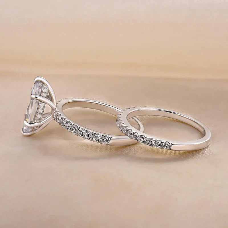 Rulalei Brand Drop Ship Sparkling Wedding Rings Jewelry Sterling Sier Marquise 5A Cubic Zircon Dia Gemstones Party Eternity Women Couple Ring Set