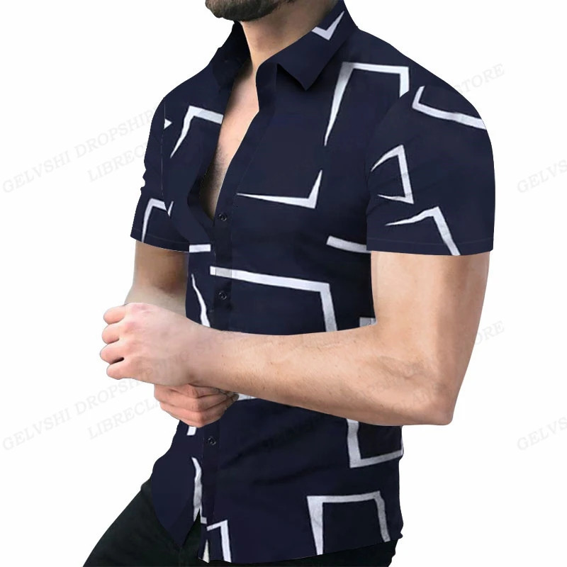Geometric 3d Print Beach Shirts Short Sleeve Hawaiian Shirts Mens Blouses Graphic Shirt Cuba Camisa Mens Clothing 250408