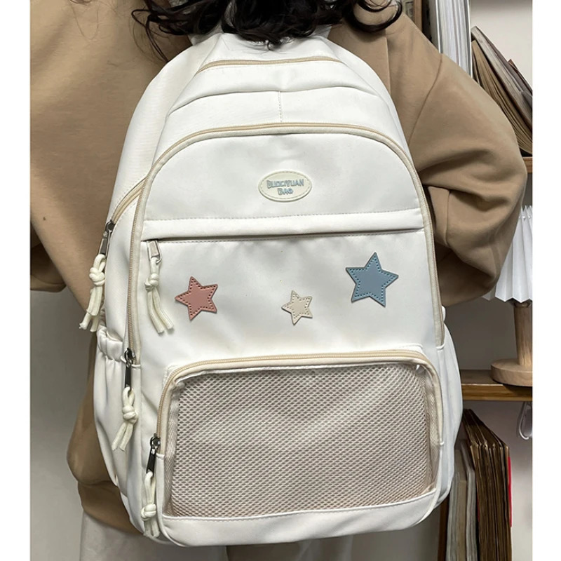 Japanese Y2k Aesthetic Star Transparent Backpack Women Students Casual Kawaii Star Schoolbag Girl High-capacity Preppy Backpacks 250318