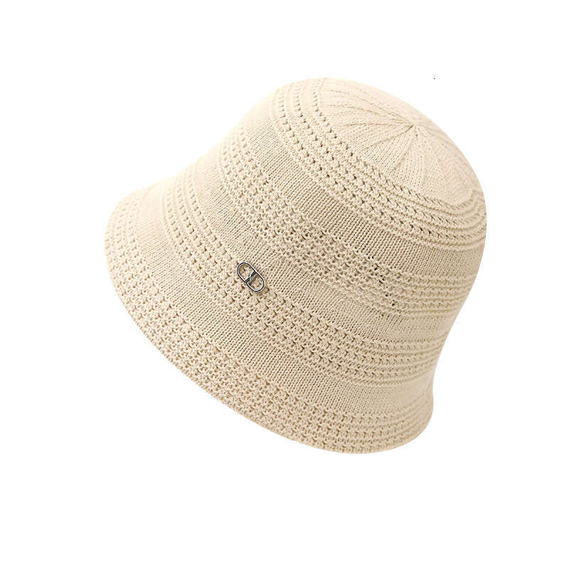 2024 Spring and Autumn New Breathable Bucket Women's Foldable Leisure Basin Summer Plain Face Small Knitted Hat