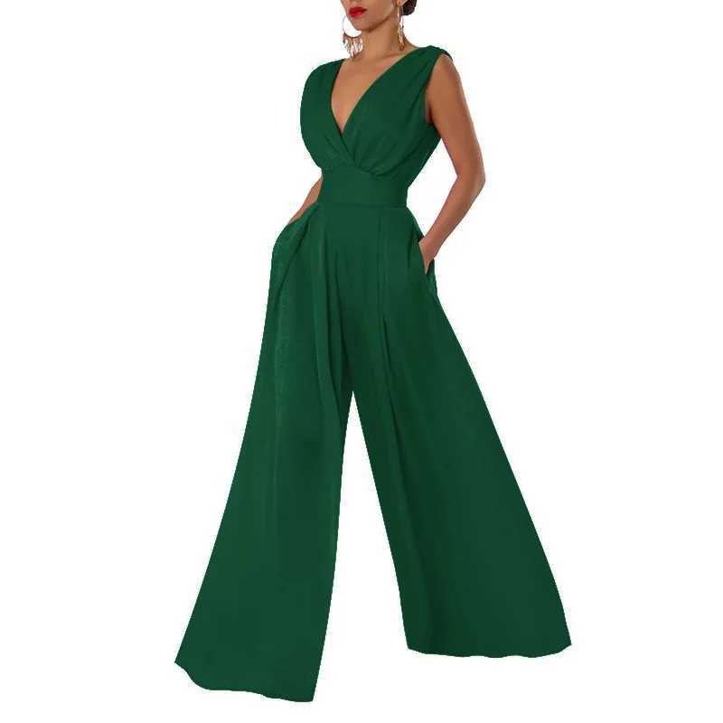 2025 European and American fashion summer new ultra-thin jumpsuit high waist slimming straight leg wide leg pants suitable for women X250318