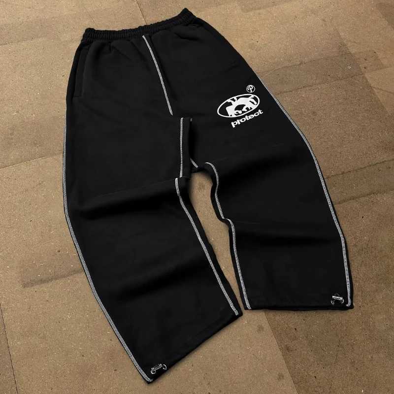 Y2K mens clothing fashion Harajuku solid color casual pants retro pattern couple style floor pants W250318