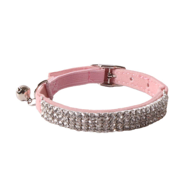 Soft Velvet Safe Cat Adjustable Collar with Bells and Sparkling Reflective Diamond Decoration, Safety Elastic Strap Collar for Kitty Small Cats (18-28