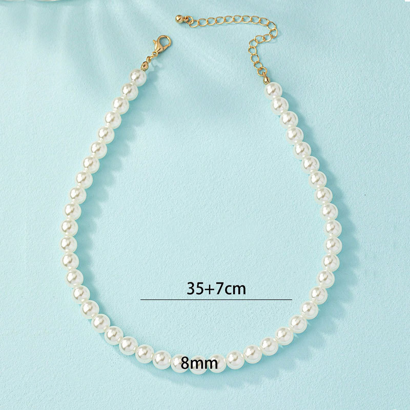 6/8mm Imitation Pearl Necklace Women's Highlighter ABS Artificial Pearl Choker Collarbone Chain Jewelry