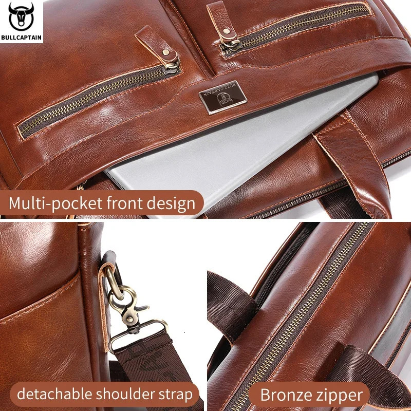 Bullcaptain briefcase shoulder bag mens genuine leather 14 inch laptop handbag office business mens fashionable simple briefcase 250317