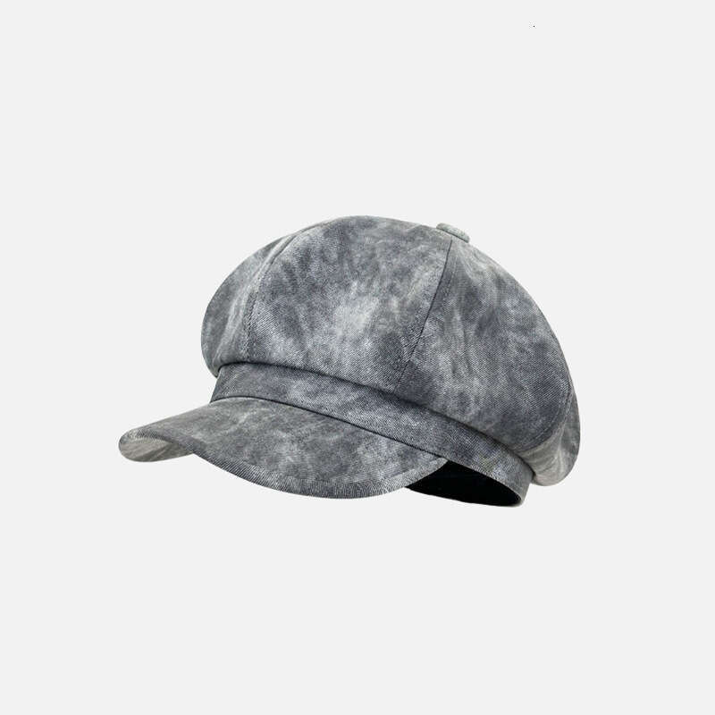 Blue tie dye octagonal for women with a prominent face, duckbill tongue, beret, big head circumference, children's hat, washed painter's hat